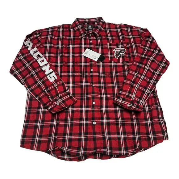 NWT Men's FOCO Atlanta Falcons NFL Long Sleeve Plaid Flannel Shirt Size XL - Picture 1 of 8